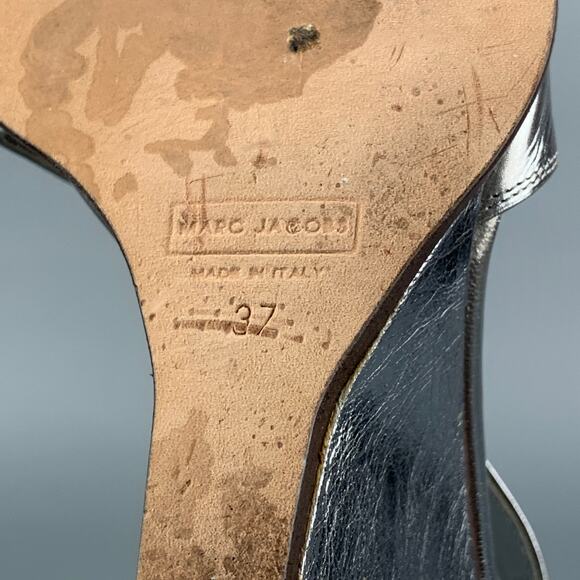 MARC JACOBS Size 7 Silver Leather Wedge Nickel Sandals - Picture 7 of 7